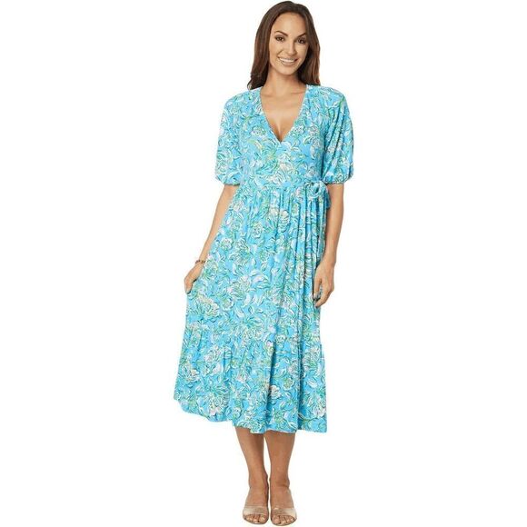 💙 LILLY PULITZER Brantley V-Neck Midi Wrap Dress SIZE M NEW WITH TAGS - Picture 13 of 15